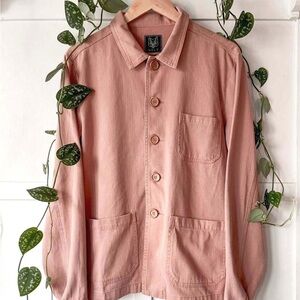 Unisex Washed Herringbone Cotton Chore Jacket - Terracotta Peach Pink